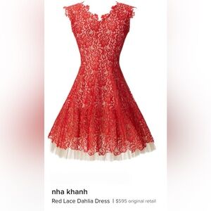 NHA KHANH Red Lace Fit and Flare Dress